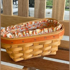 Rare Vintage Longaberger Basket with Candy Corn Liner and Insert Fall Decor